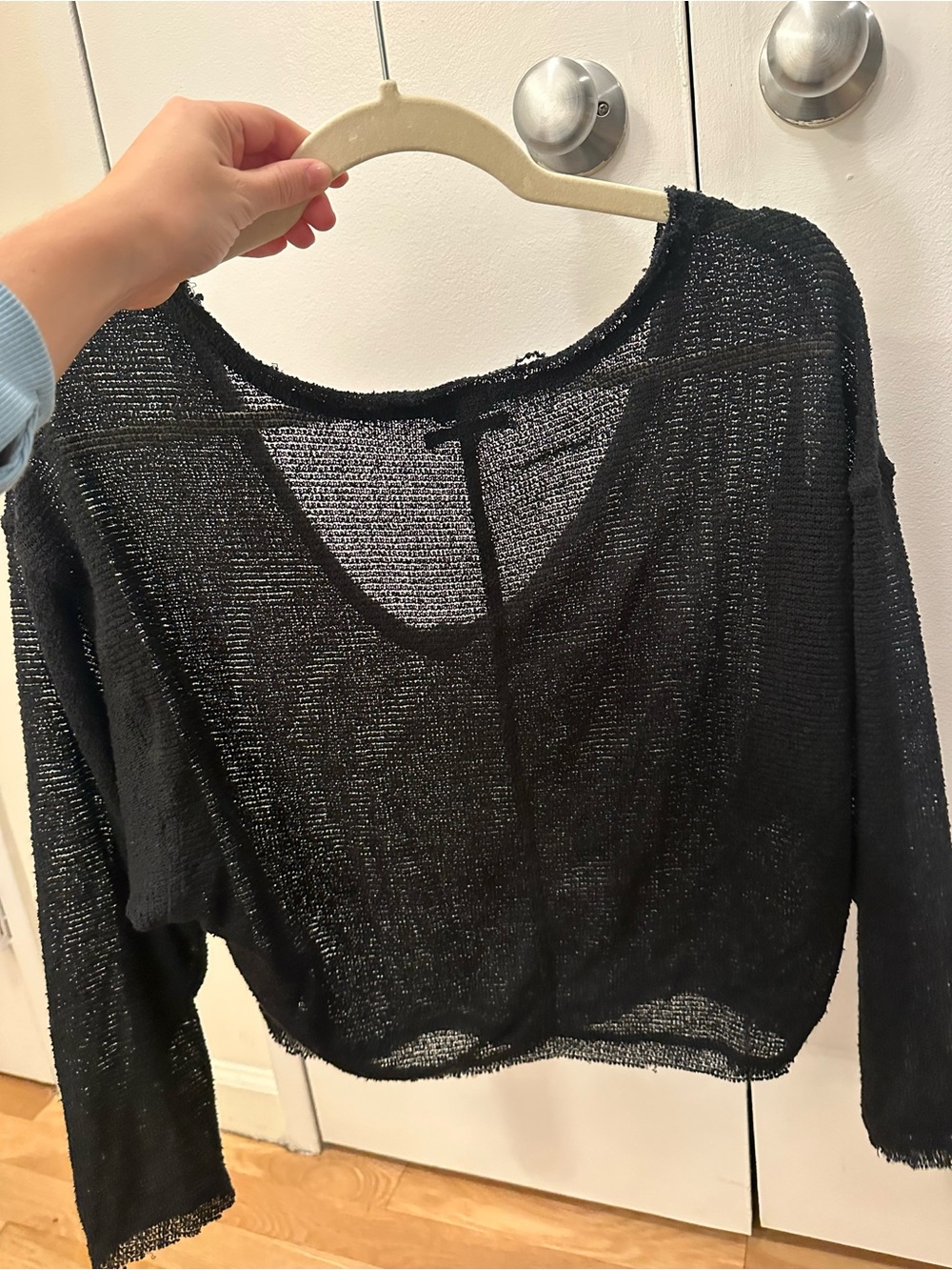 Urban Outfitters Black Sheer Knit Long-Sleeve Top